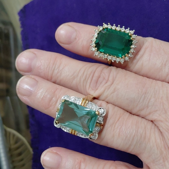 Statement COCKTAIL rings. Size 6.5, Emerald Cut Green/Blue Green Stone Gold Band - Picture 17 of 17
